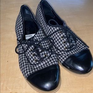 Black and white mini Mary Janes